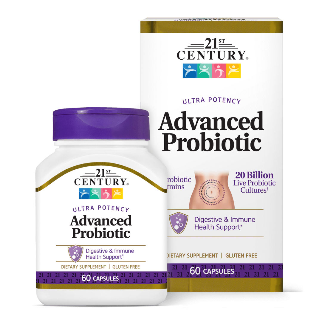 21st Century Advanced Probiotic 20 Billion with 60 capsules for digestive and immune health support.