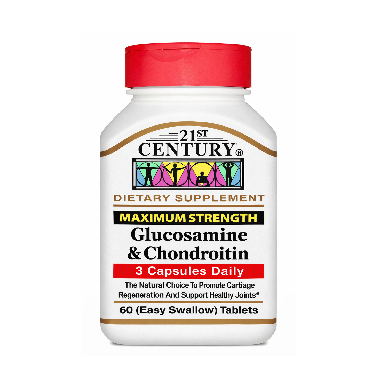 21st Century Maximum Strength Glucosamine & Chondroitin Dietary Supplement – 60 (Easy Swallow) Tablets