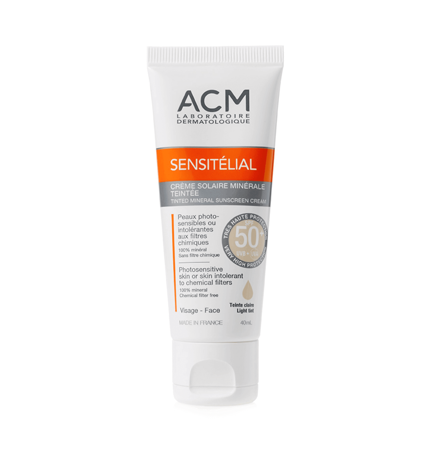 ACM Sensitelial Tinted Mineral Sunscreen Cream SPF 50 for Face – Light Tint 40ml