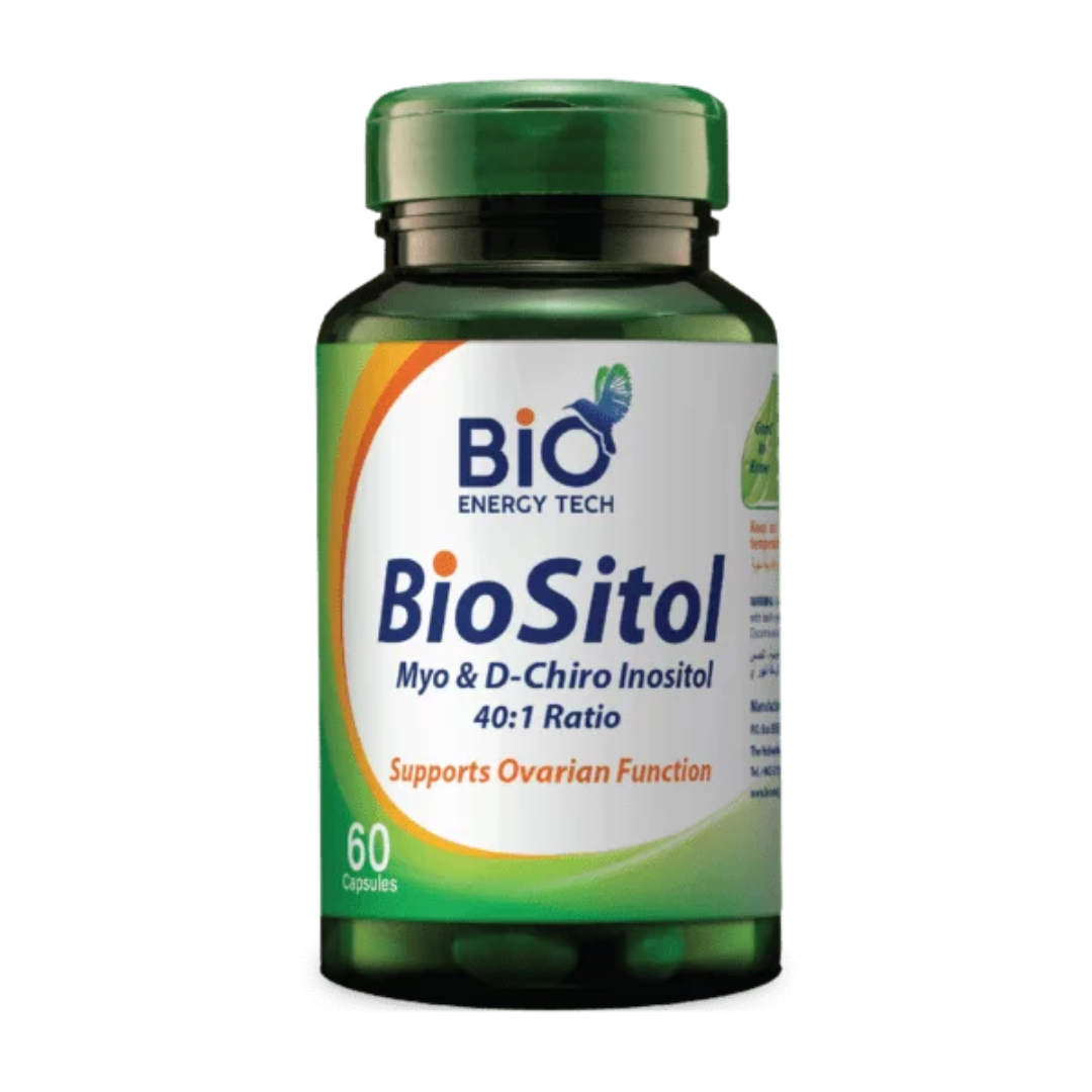Bio Energy Tech BioSitol Myo & D-Chiro Inositol 40:1 Ratio dietary supplement with 60 capsules for ovarian health support.