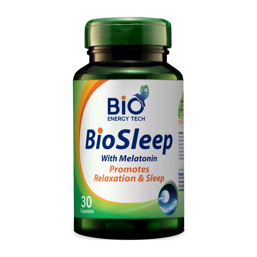 Bio Energy Tech BioSleep with Melatonin 30 Capsules for relaxation and healthy sleep support.