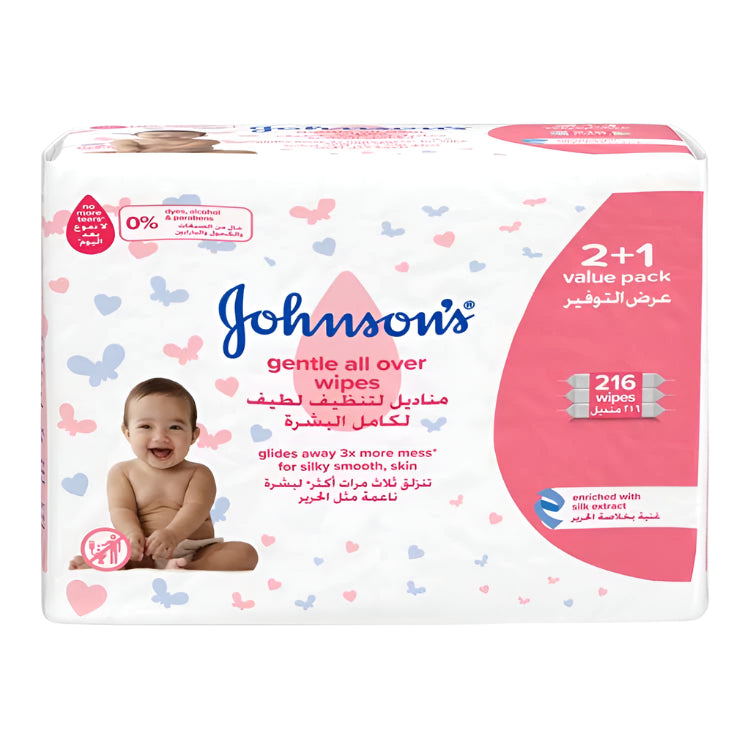 Johnson’s Gentle All Over Wipes - Value Pack: 216 wipes (2+1 offer)