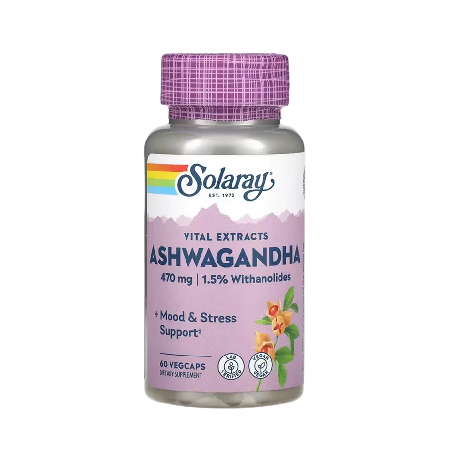 Solaray Ashwagandha Vital Extracts 470 mg (1.5% Withanolides) – 60 VegCaps