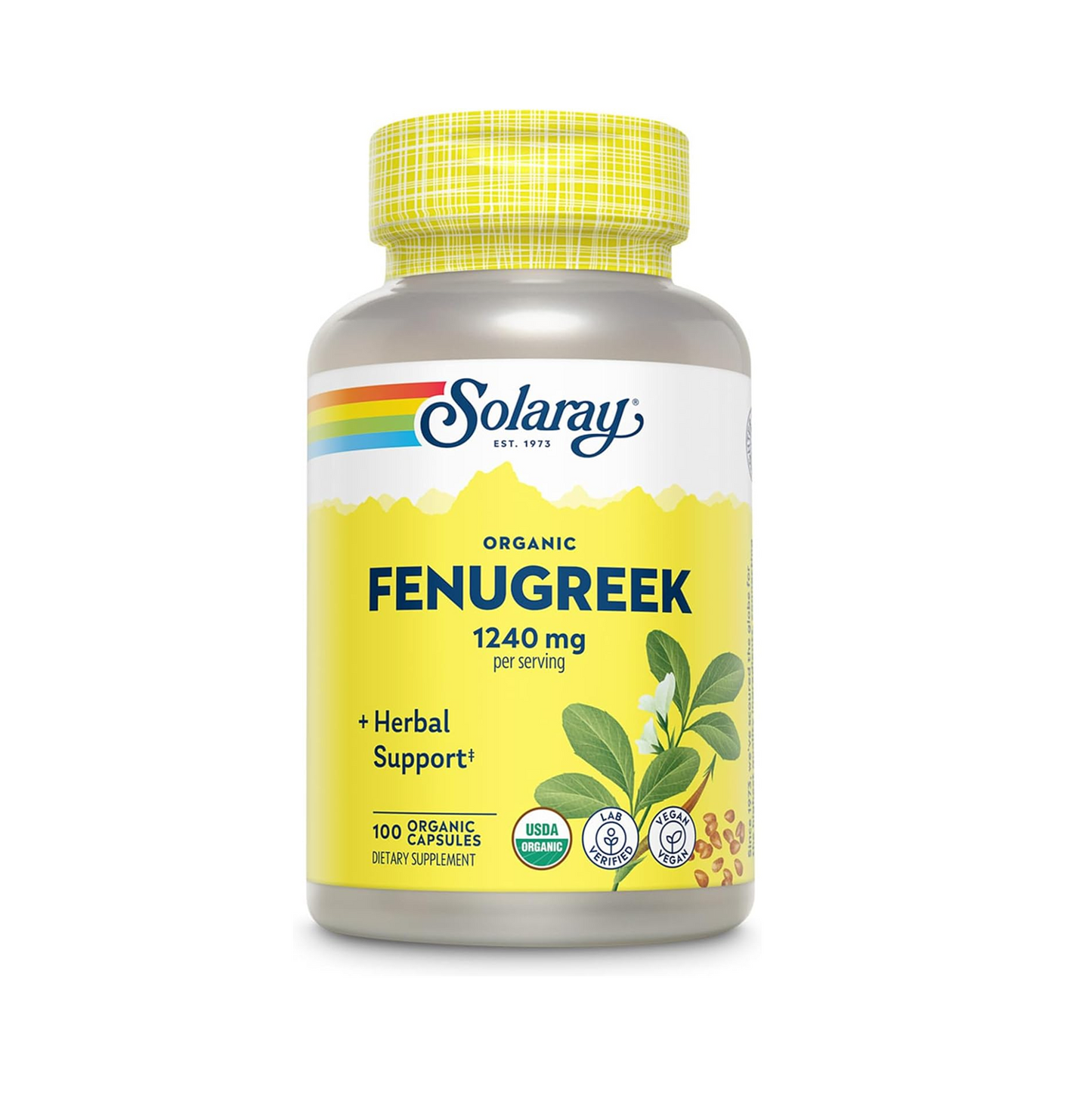 Solaray Organic Fenugreek 1240 mg Dietary Supplement – 100 Organic Capsules