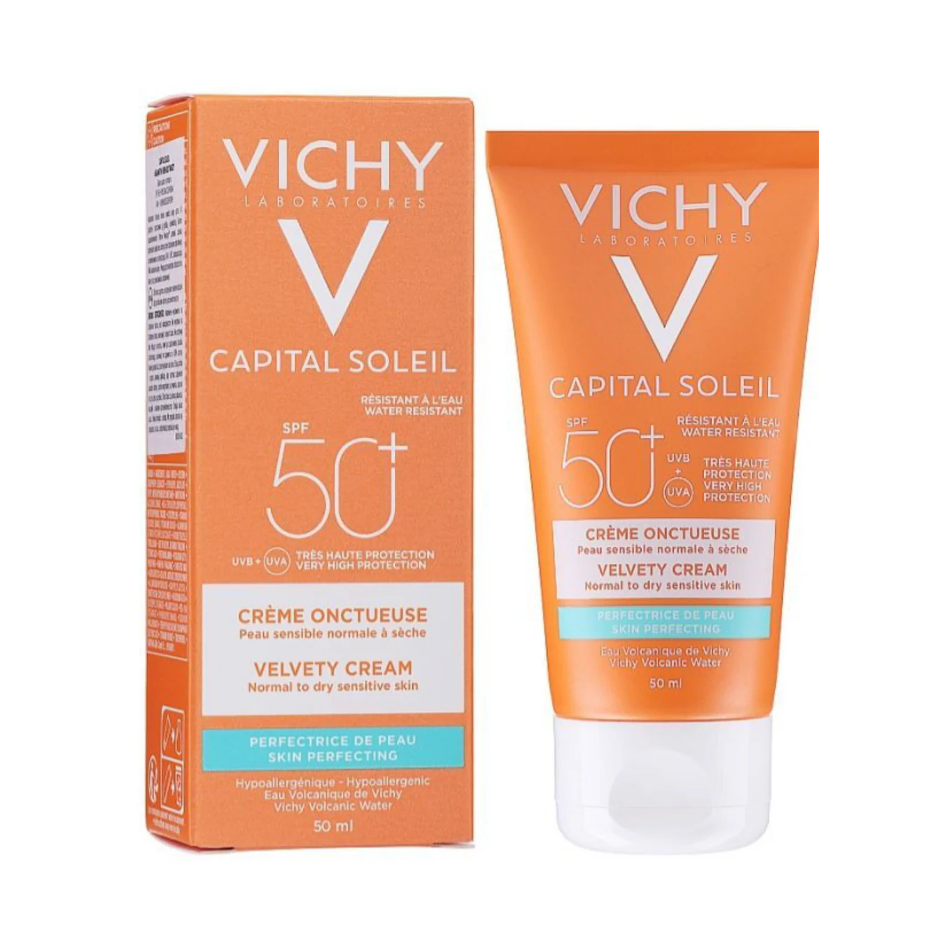 VICHY Capital Soleil Velvety Sun Cream Skin Perfecting Water Resistant SPF50 50ml Invisible