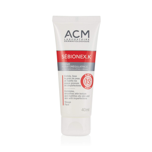 كريم ACM Sebionex.K لتنظيم ترطيب البشرة، يحتوي على 15% من أحماض ألفا هيدروكسي للوجه - 40 مل