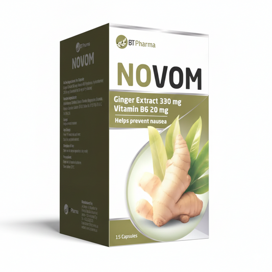 BT Pharma NOVOM Ginger Extract 330mg Vitamin B6 20mg 15 Capsules