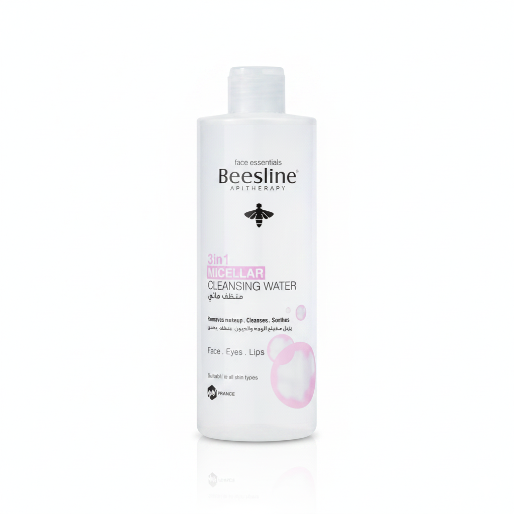 Beesline 3 in 1 Micellar Cleansing Water 400ml for face, eyes, and lips, removes makeup and gently cleanses sensitive skin.