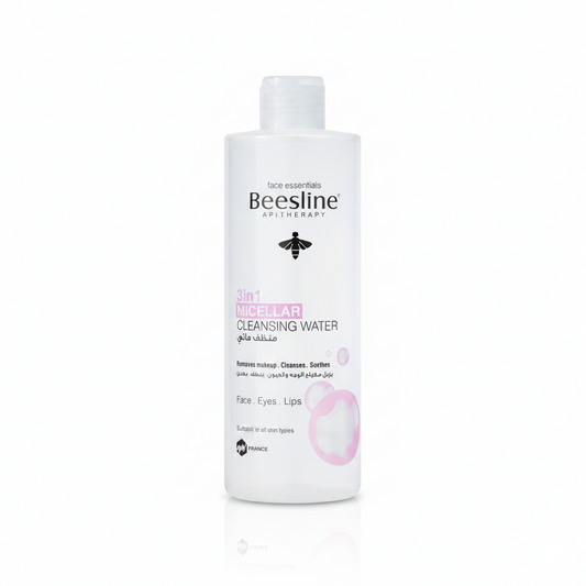 Beesline 3 in 1 Micellar Cleansing Water 400ml for face, eyes, and lips, removes makeup and gently cleanses sensitive skin.