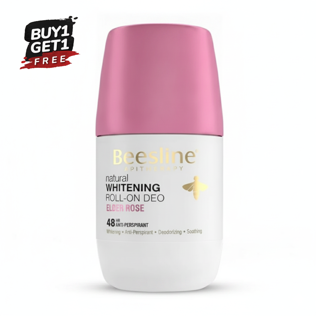 Beesline Natural Whitening Roll-On Deo Elder Rose 50ml whitening anti-perspirant deodorant with 48-hour protection.