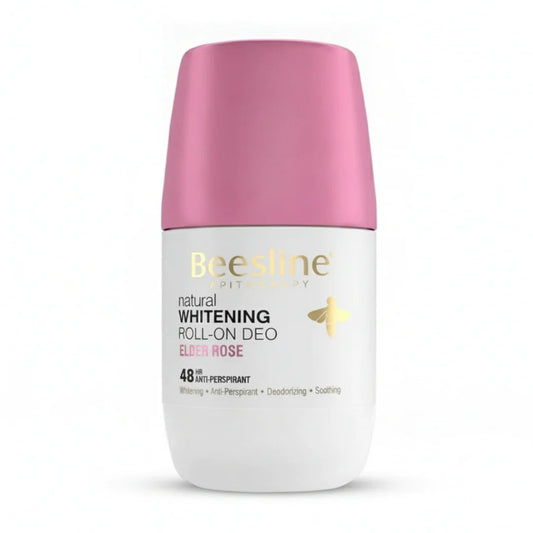 Beesline Natural Whitening Roll-On Deo Elder Rose 50ml for 48-hour sweat protection and underarm brightening.