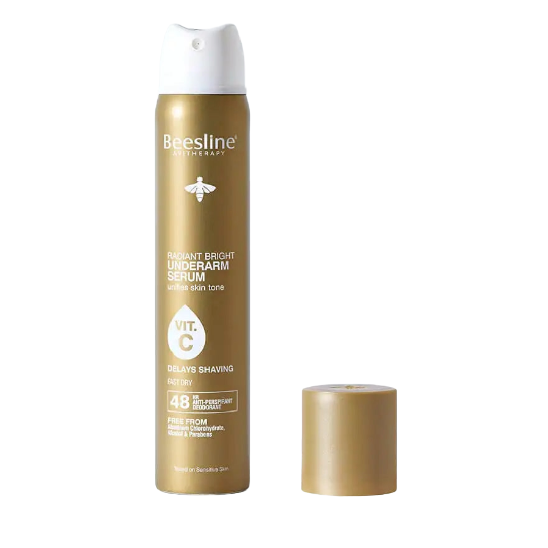 Beesline Radiant Bright Underarm Serum Delays Shaving 150ml with Vitamin C for brighter underarms, 48-hour odor protection, and hair regrowth delay.