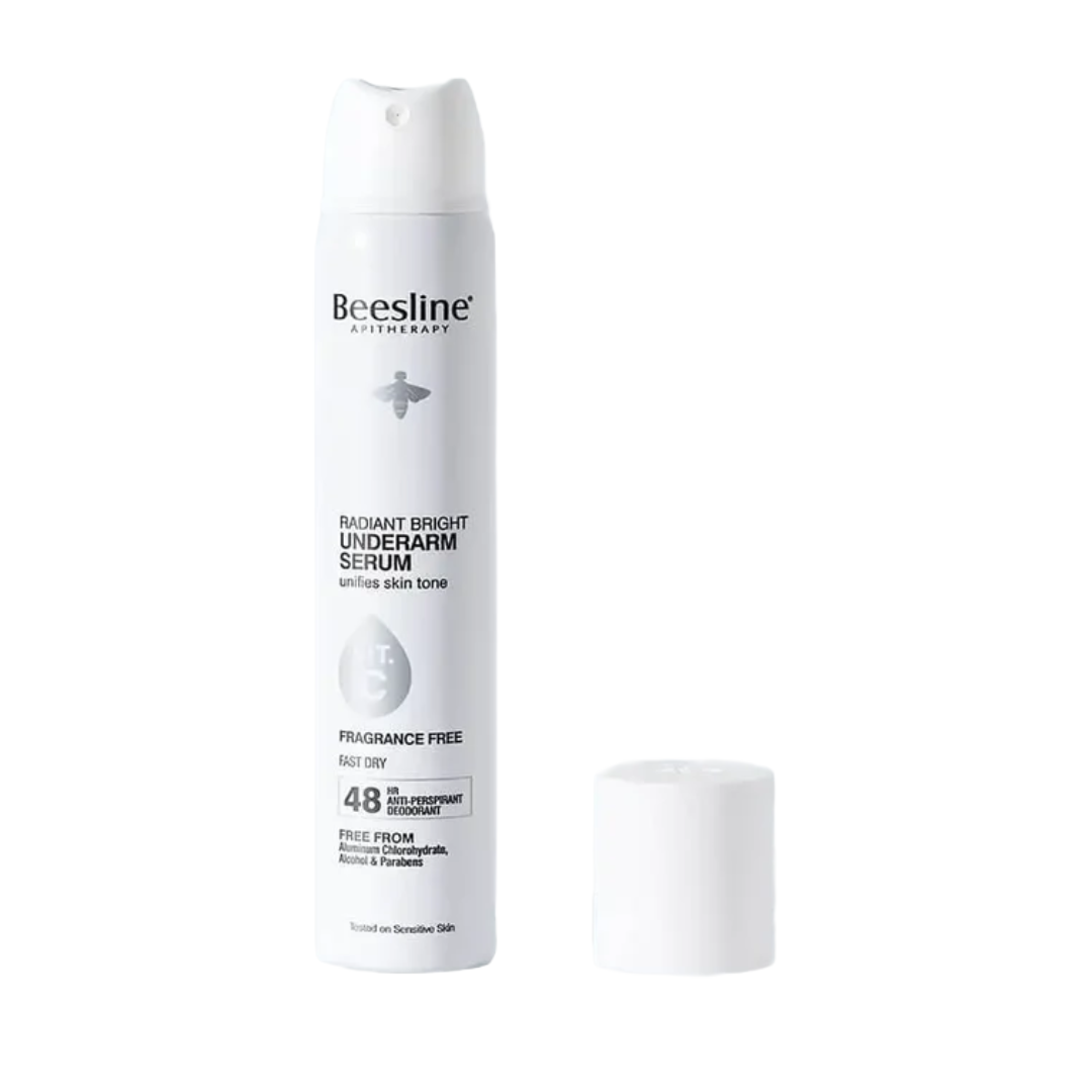 Beesline Radiant Bright Underarm Serum Fragrance Free 150ml with Vitamin C for brighter underarms and 48-hour odor protection.