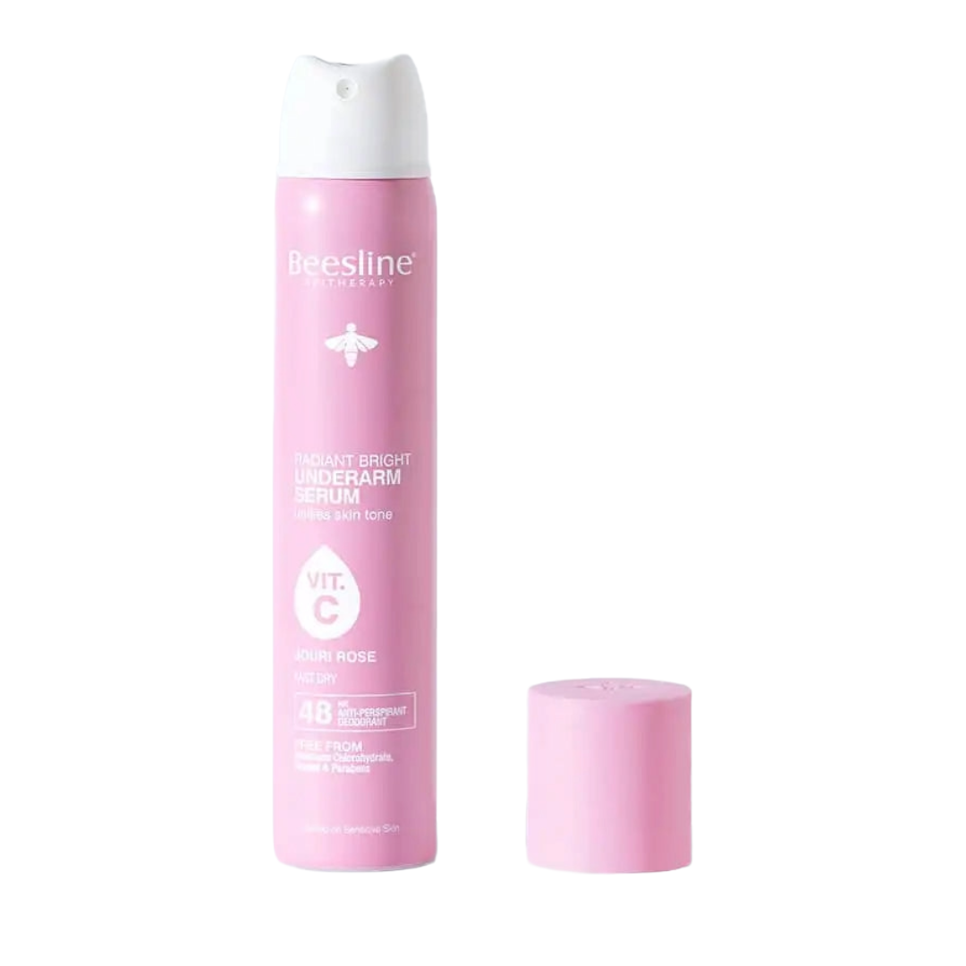 Beesline Radiant Bright Underarm Serum Jouri Rose 150ml with Vitamin C for brighter underarms and 48-hour odor protection.