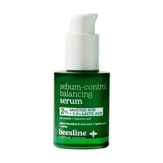 Beesline Sebum-Control Balancing Serum 30ml with 2% Salicylic Acid and 2.5% Lactic Acid for oily and acne-prone skin.