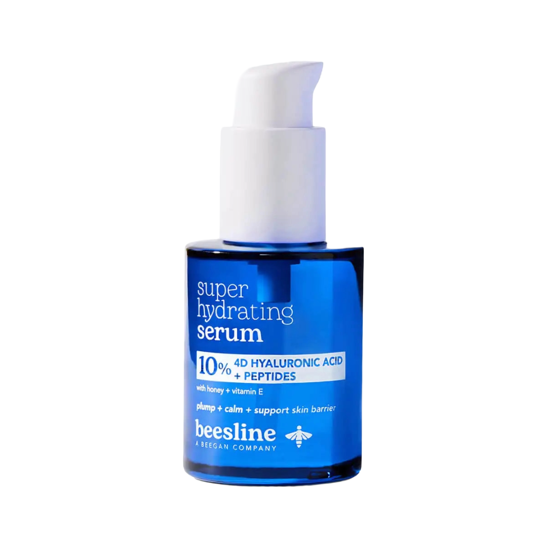 Beesline Super Hydrating Serum 30ml with 10% 4D Hyaluronic Acid and Peptides for deep hydration.