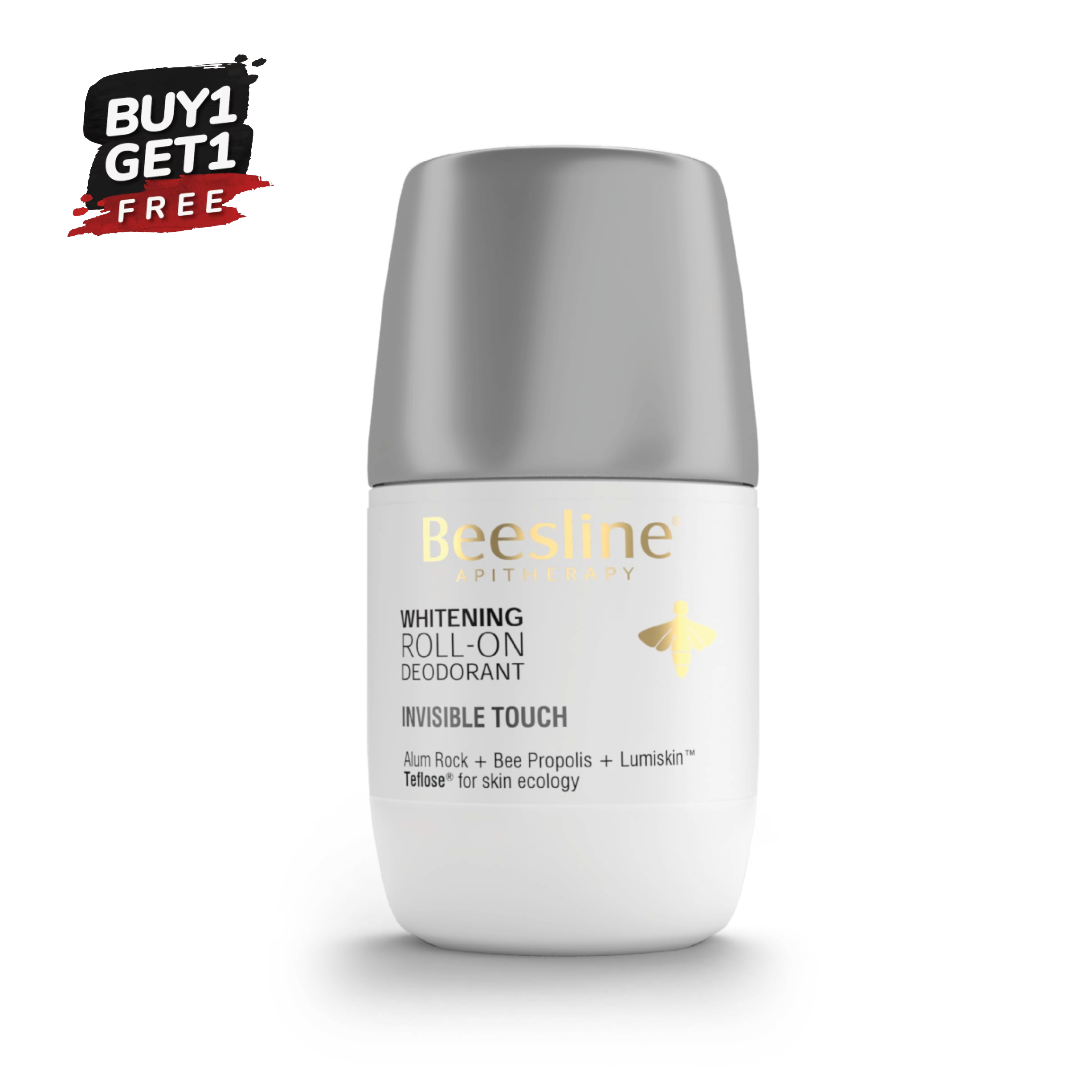 Beesline Whitening Roll-On Deodorant Invisible Touch 50ml anti-perspirant with invisible stain protection and brightening care.