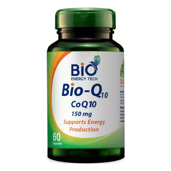 Bio Energy Tech Bio-Q10 CoQ10 150mg 60 Capsules for heart health, energy production, and antioxidant support.