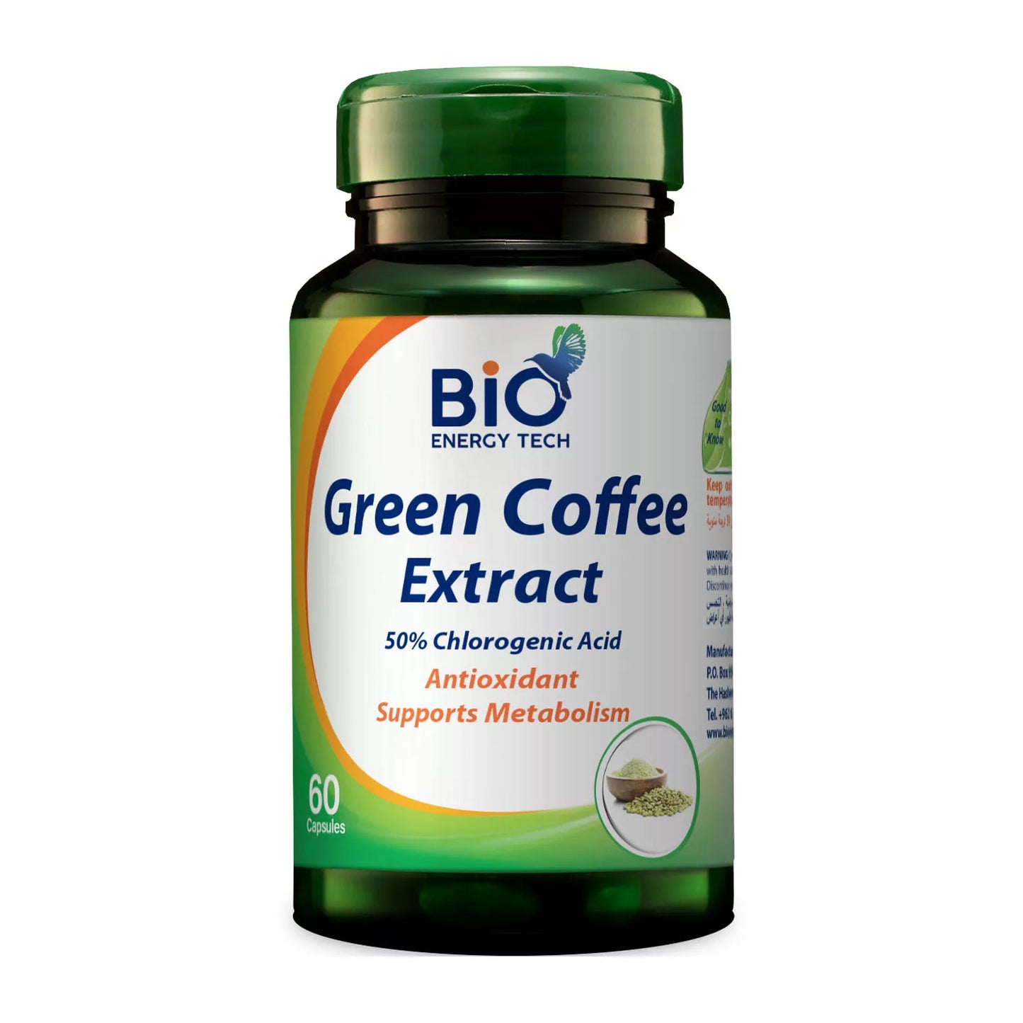 Bio Energy Tech Green Coffee Extract 60 Capsules with 50% Chlorogenic Acid to support healthy metabolism and antioxidant protection.