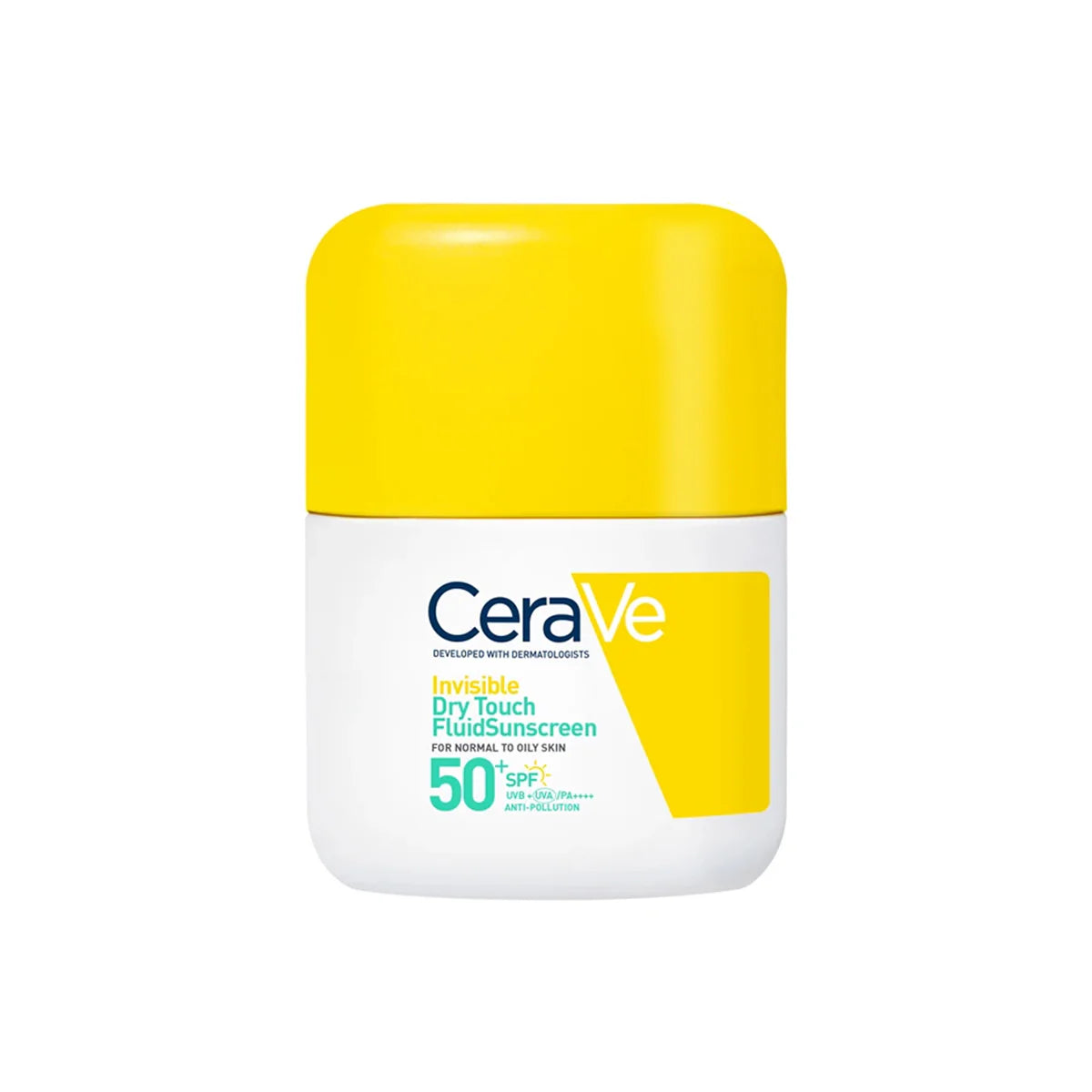 CeraVe Invisible Dry Touch Fluid Sunscreen SPF 50+ 50ml lightweight facial sunscreen for normal to oily skin with ceramides and niacinamide.