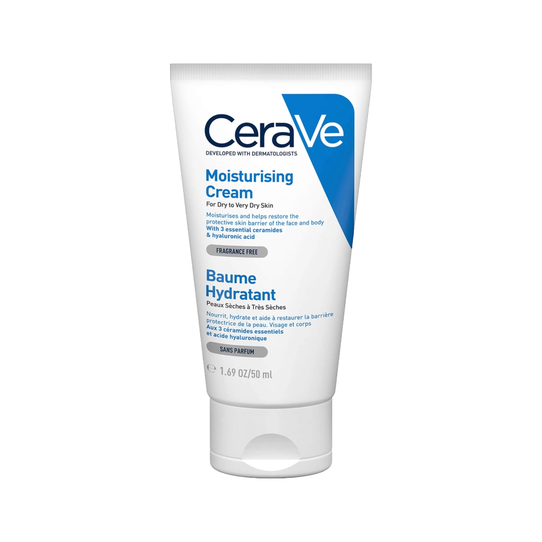 CeraVe Moisturising Cream 50ml fragrance-free moisturizer for dry to very dry skin with ceramides and hyaluronic acid.