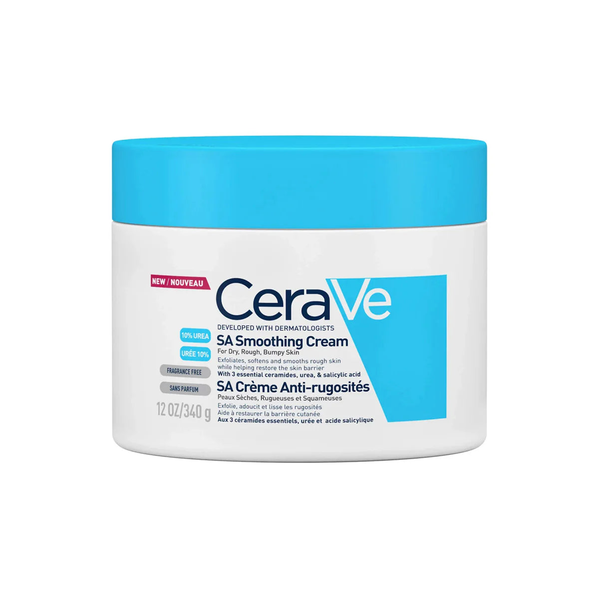 CeraVe SA Smoothing Cream 340g for dry, rough, bumpy skin with 10% urea, salicylic acid, ceramides, and hyaluronic acid.