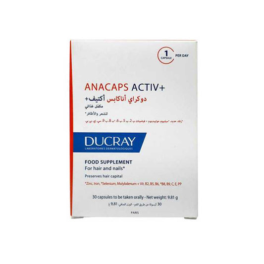 DUCRAY Anacaps Activ+ - Food Supplement for Hair & Nails (30 Capsules)