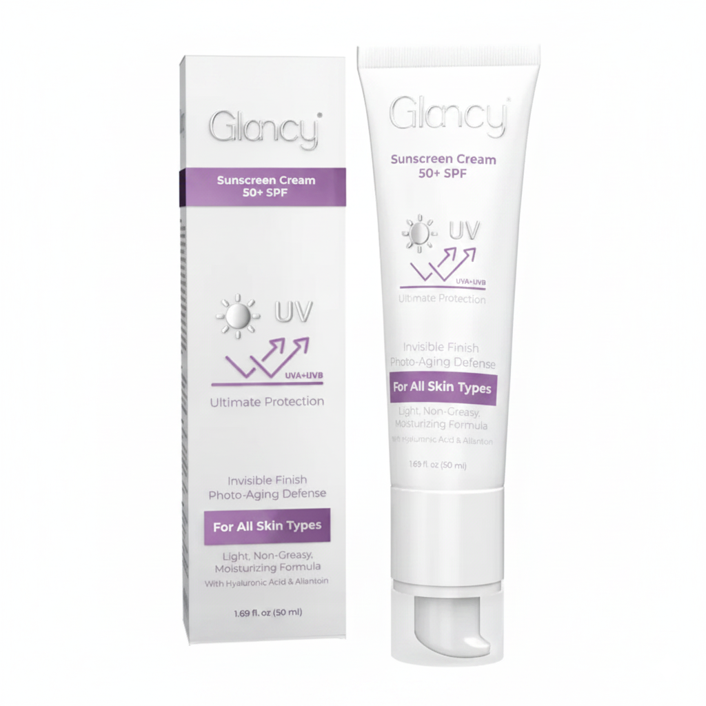 Glancy Sunscreen Cream SPF 50 Plus 50ml UVA UVB Protection For All Skin Types