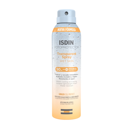 ISDIN Fotoprotector Transparent Spray Wet Skin SPF 50 – Invisible & Water-Resistant Sun Protection 250ml