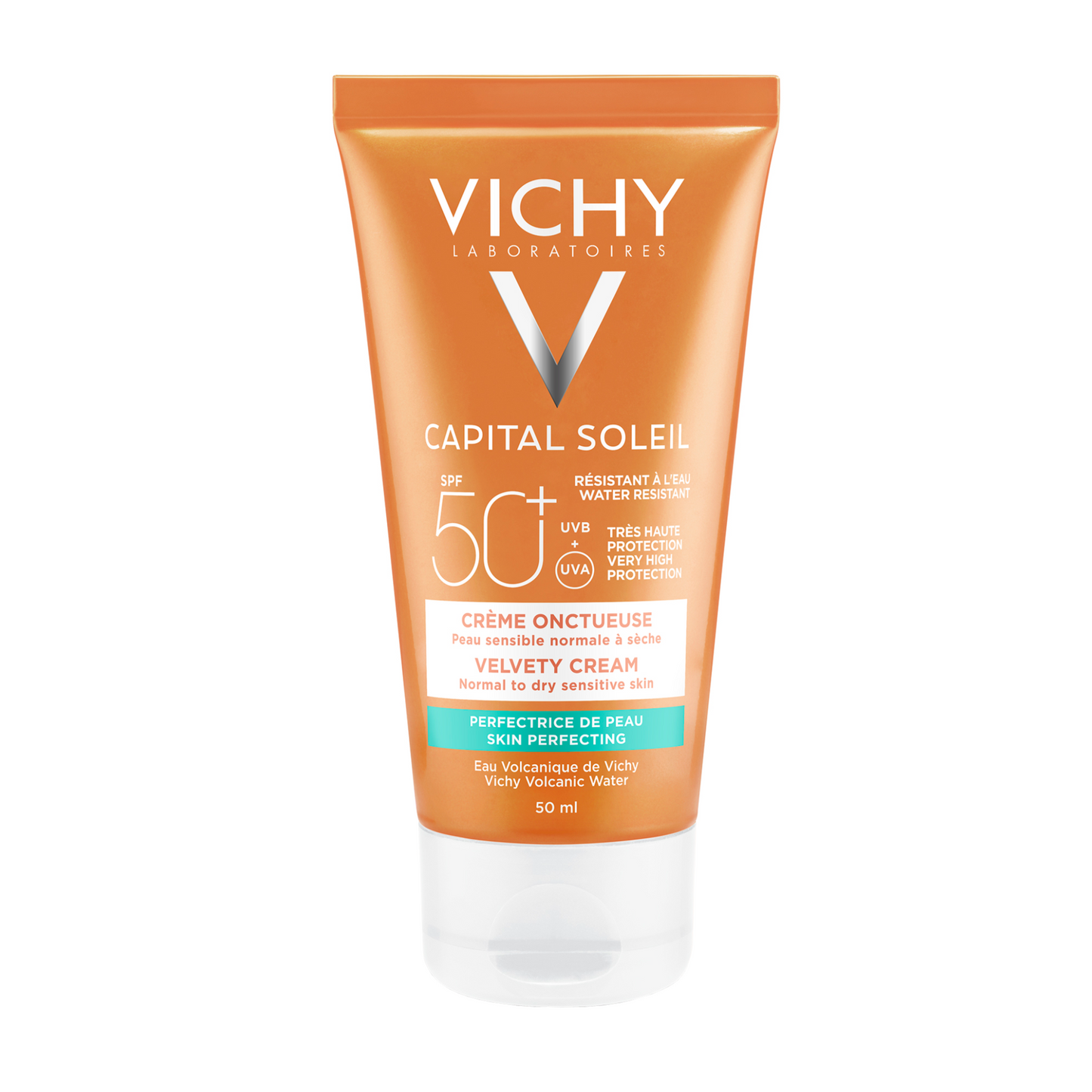 VICHY Capital Soleil Velvety Sun Cream Skin Perfecting Water Resistant SPF50 50ml Invisible